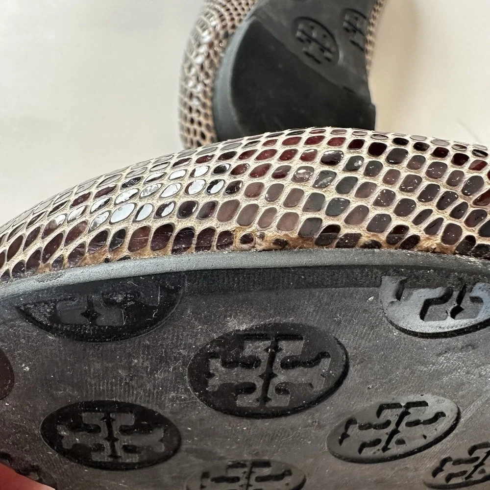 Tory Burch Ballet Flats Womens Gold Snake Print Leather Upper Shoes Size 7 M *R*